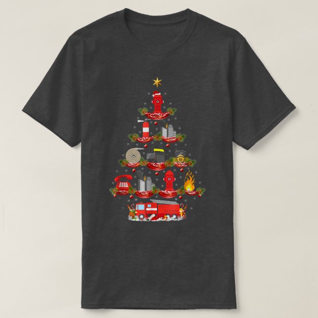 Firefighter Lighting Firefighter Christmas Tree  T-Shirt (Design Front)