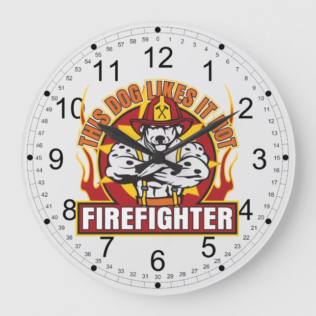 Firefighter Likes it Hot Large Clock (Front)