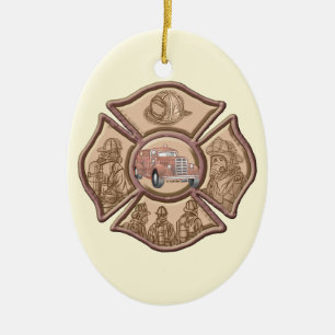 Firefighter Maltese Cross oval ornament