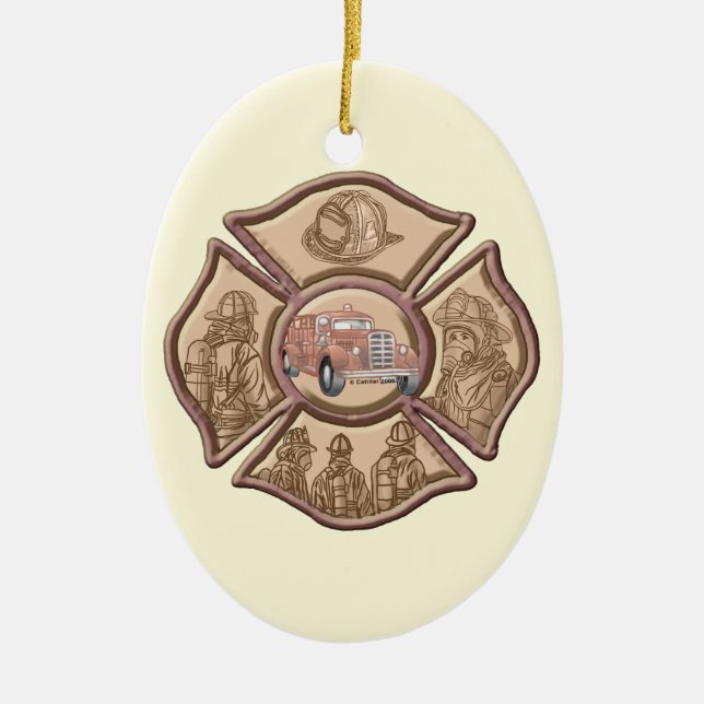 Firefighter Maltese Cross oval ornament (Front)