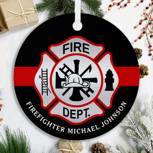 Firefighter Maltese Cross Personalised Fireman Metal Tree Decoration
