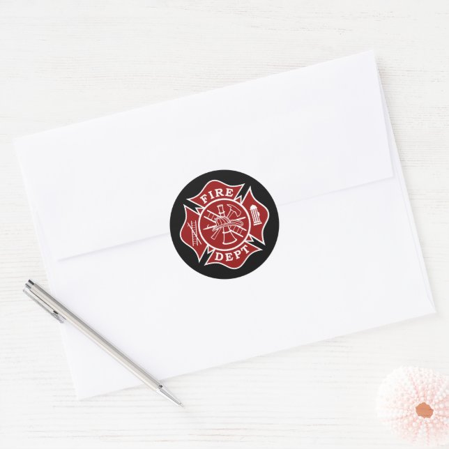 Firefighter Maltese Cross Round Sticker (Envelope)