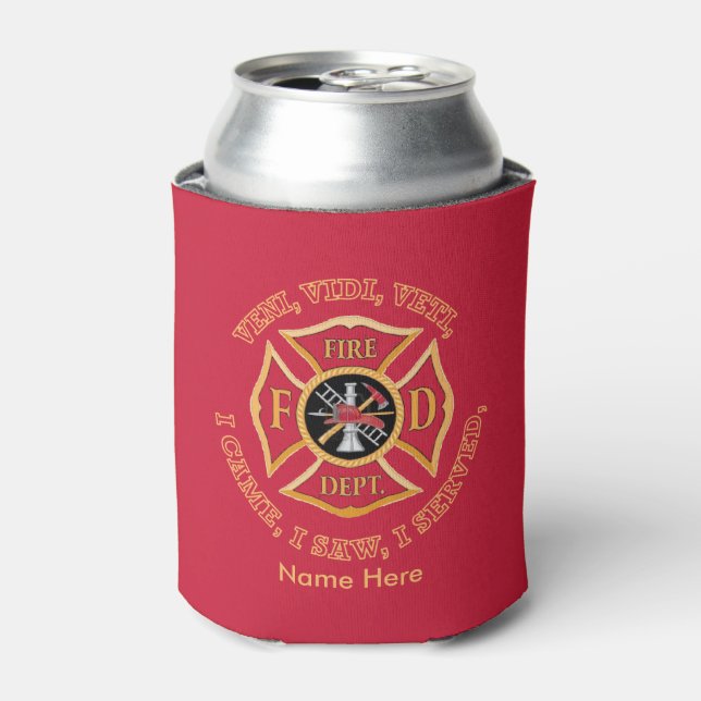 Firefighter Maltese Cross VVV Custom Can Cooler (Can Front)