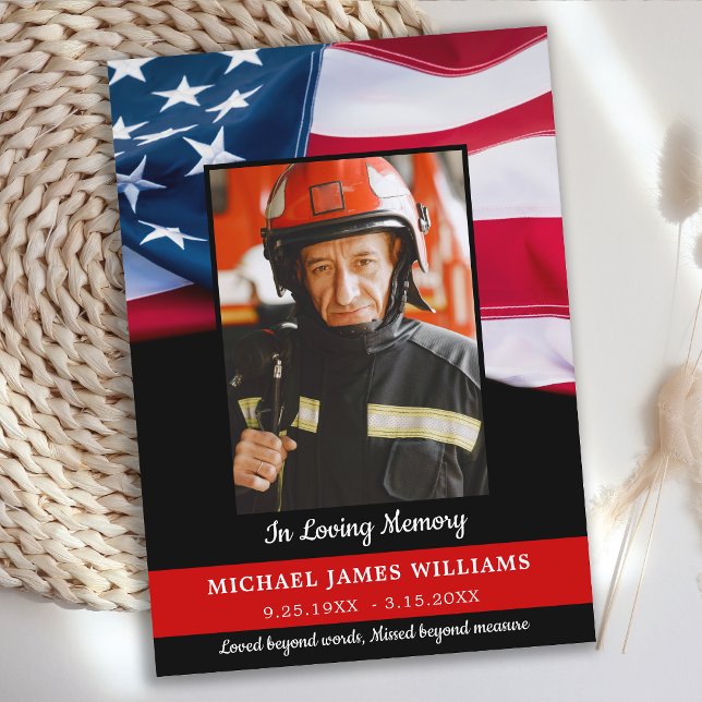Firefighter Memorial American Flag Fireman Funeral Thank You Card (Creator Uploaded)
