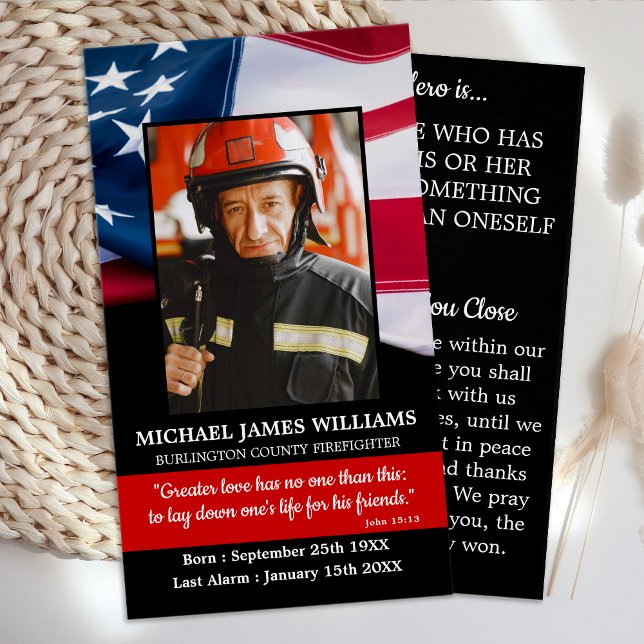 Firefighter Memorial American Flag Prayer Card (Creator Uploaded)