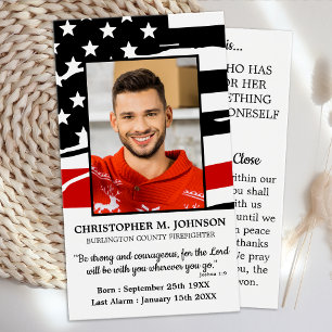 Firefighter Memorial Funeral Prayer Card