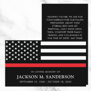 Firefighter Memorial Funeral Red Line Prayer Card