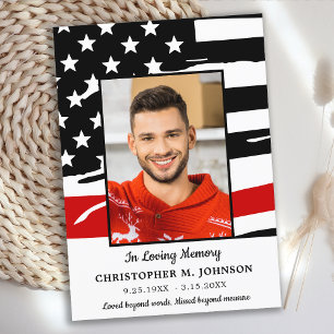 Firefighter Memorial Modern Thin Red Line Funeral Thank You Card