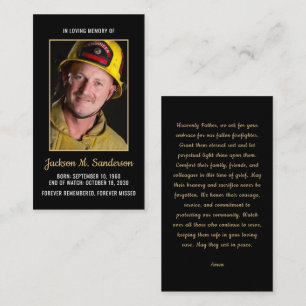 Firefighter Memorial Photo Funeral Prayer Card
