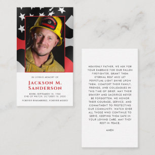 Firefighter Memorial Red Line Photo Prayer Card