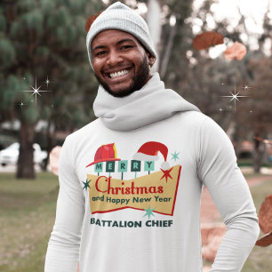 Firefighter Merry Christmas Happy New Year Retro T-Shirt