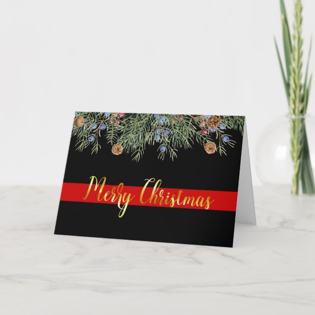 Firefighter Merry Christmas Thin Red Line Holiday Card (Front)