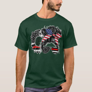 Firefighter Messy Bun Mum Life Fireman Wife US FLa T-Shirt