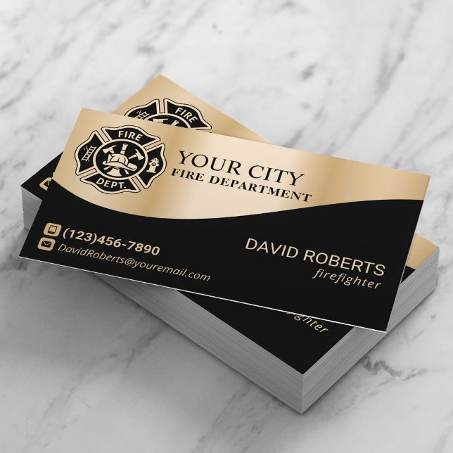 Firefighter Modern Gold Fire Department Fireman Business Card (Creator Uploaded)