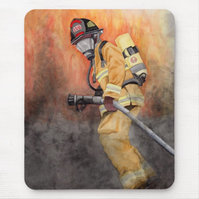 Firefighter Mouse Pad Fireman Watercolor Miranda (Front)