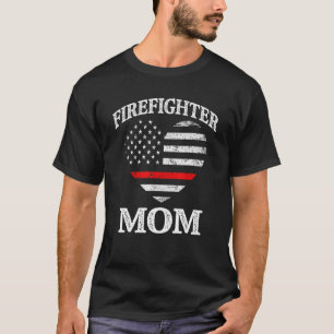 Firefighter Mum Patriotic US Flag Heart Funny Fire T-Shirt