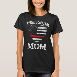 Firefighter Mum Patriotic US Flag Heart Funny Fire T-Shirt