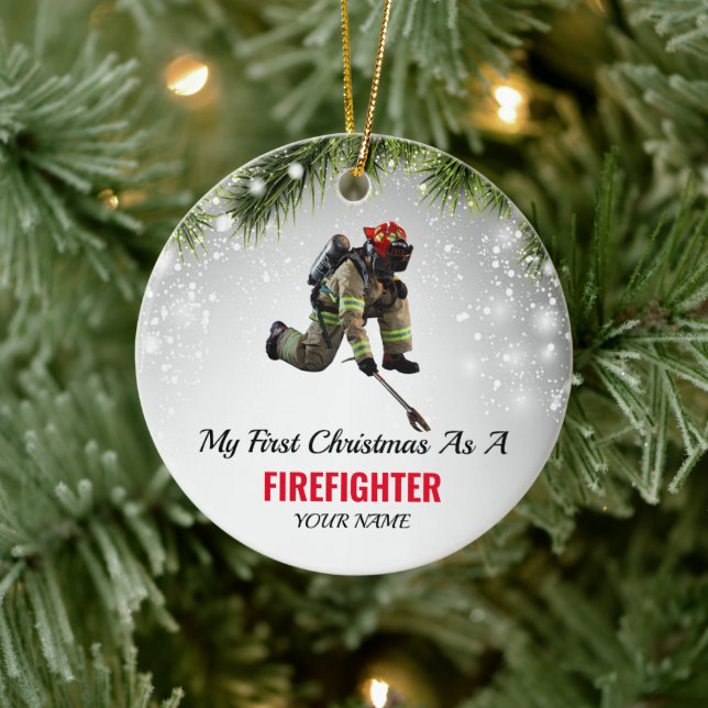 Firefighter My 1st Christmas As A Fireman Red Line Ceramic Ornament (Tree)
