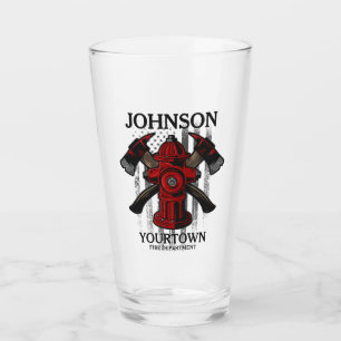 Firefighter NAME Fire Department Hydrant USA Flag Glass