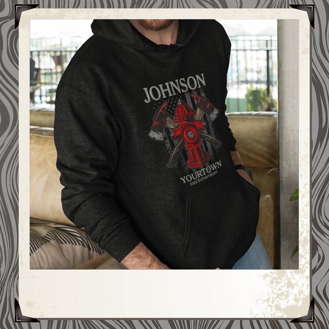 Firefighter NAME Fire Department Hydrant USA Flag  Hoodie (Creator Uploaded)