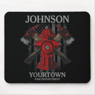 Firefighter NAME Fire Department Hydrant USA Flag  Mouse Pad