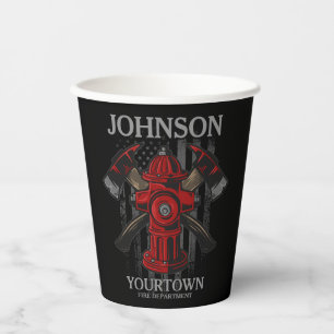 Firefighter NAME Fire Department Hydrant USA Flag Paper Cups