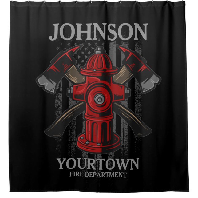 Firefighter NAME Fire Department Hydrant USA Flag  Shower Curtain (Front)