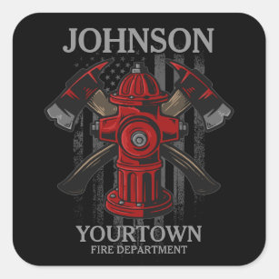Firefighter NAME Fire Department Hydrant USA Flag  Square Sticker