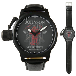 Firefighter NAME Fire Department Hydrant USA Flag  Watch
