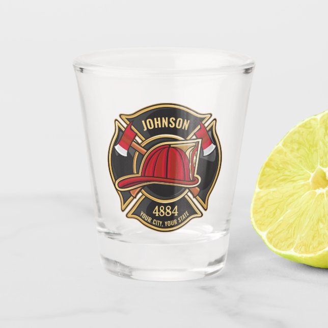 Firefighter NAME Fireman Rescue Fire Department Shot Glass (Front)