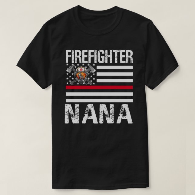 Firefighter NANA Support The Thin Red Line US Flag T-Shirt (Design Front)