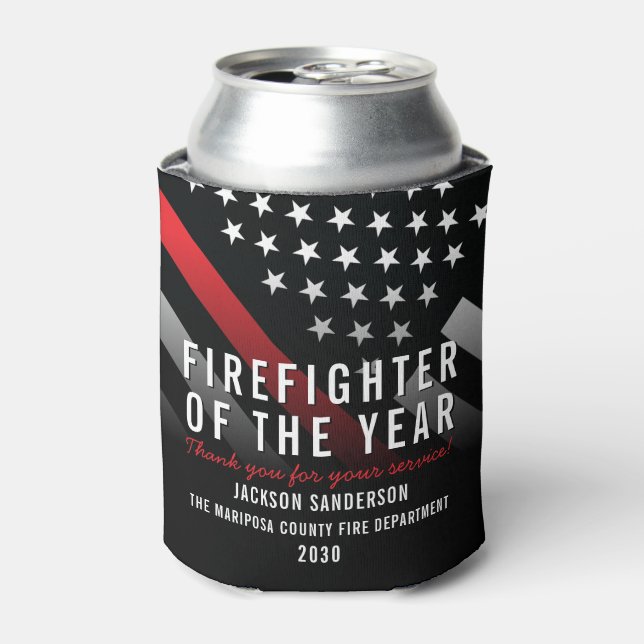 Firefighter of the Year Employee Fire Flag Can Cooler (Can Front)