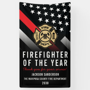 Firefighter of the Year Employee Logo Red Line Banner