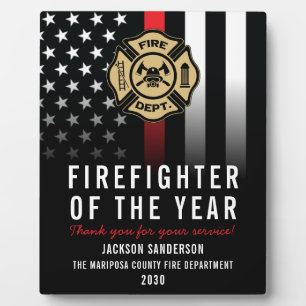 Firefighter of the Year Employee Logo Red Line Plaque