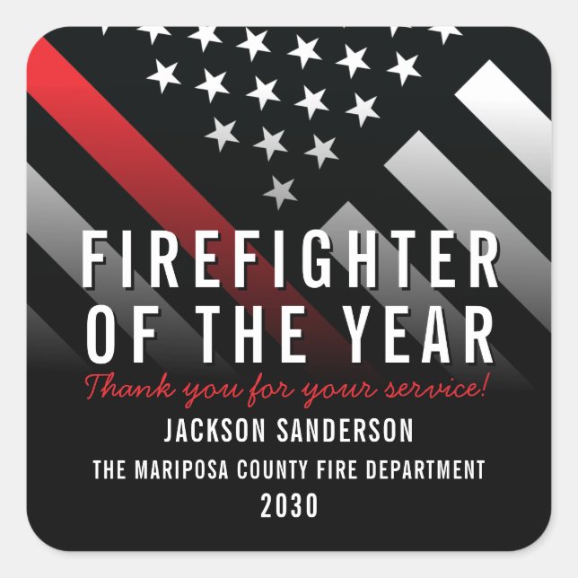 Firefighter of the Year Fire Department Employee Square Sticker (Front)