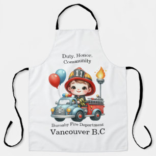 Firefighter on a colourful truck with balloons apron
