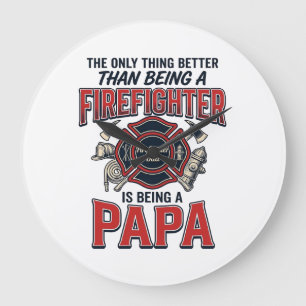 Firefighter Papa Vintage Engraving Shirt Design_1 Large Clock
