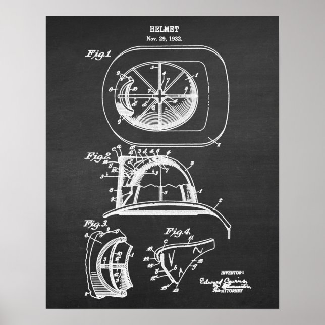Firefighter patent art print no. 2 Fireman Helmet (Front)