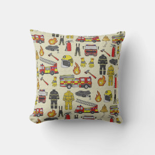 Firefighter Pattern, Fire Truck, Rescue Gear, Flam Cushion