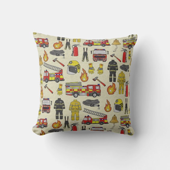 Firefighter Pattern, Fire Truck, Rescue Gear, Flam Cushion (Front)