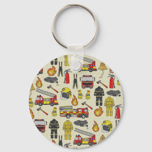 Firefighter Pattern, Fire Truck, Rescue Gear, Flam Key Ring