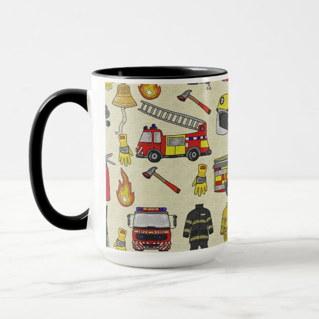 Firefighter Pattern, Fire Truck, Rescue Gear, Flam Mug (Left)