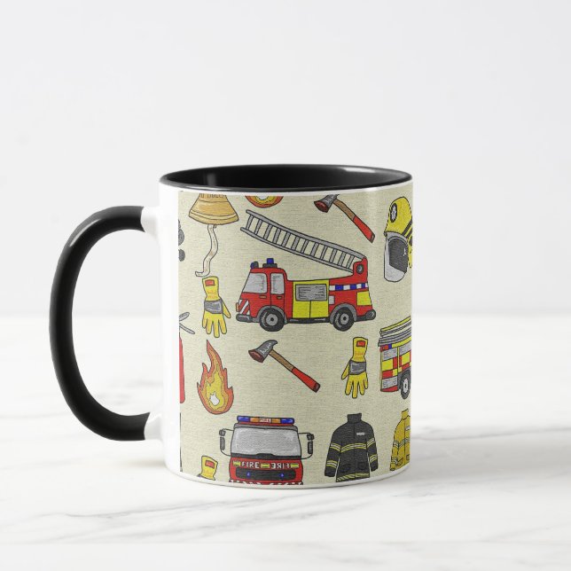 Firefighter Pattern, Fire Truck, Rescue Gear, Flam Mug (Left)