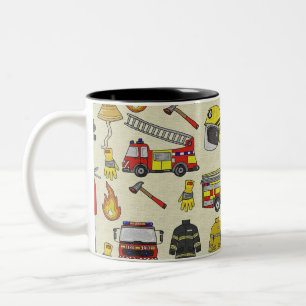 Firefighter Pattern, Fire Truck, Rescue Gear, Flam Two-Tone Coffee Mug
