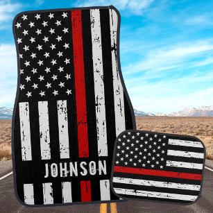 Firefighter Personalised Grunge Flag Thin Red Line Car Mat
