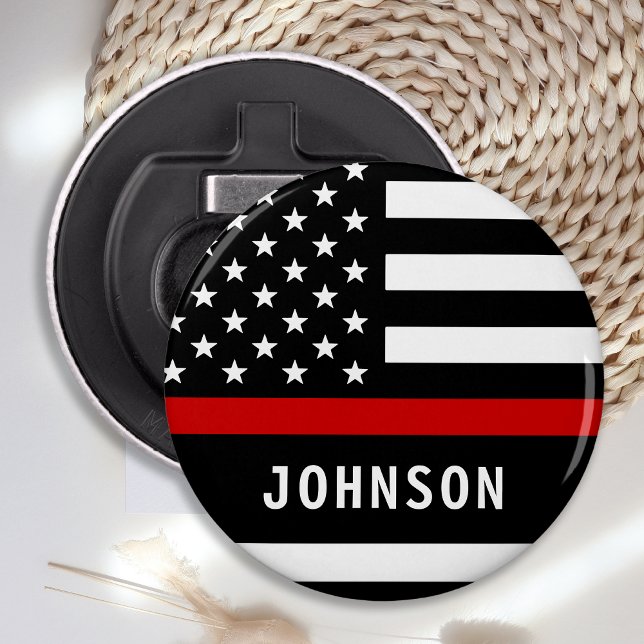 Firefighter Personalised Modern Thin Red Line Bottle Opener (Creator Uploaded)