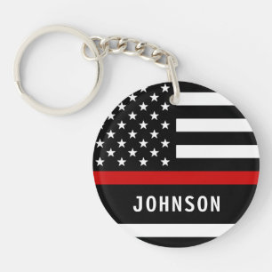 Firefighter Personalised Modern Thin Red Line Key Ring