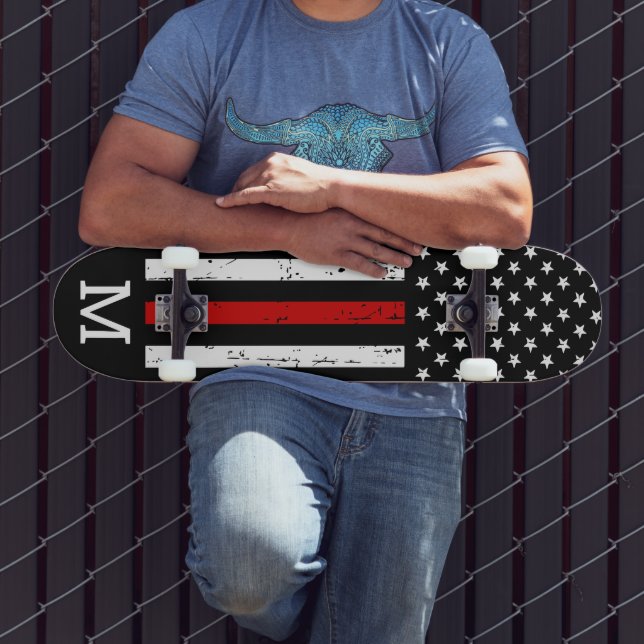 Firefighter Personalised Monogram Thin Red Line Skateboard (Outdoor 3)