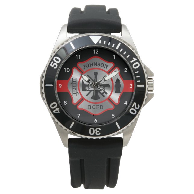 Firefighter Personalised Name Maltese Cross Watch (Front)