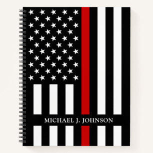 Firefighter Personalised Name Thin Red Line Notebook